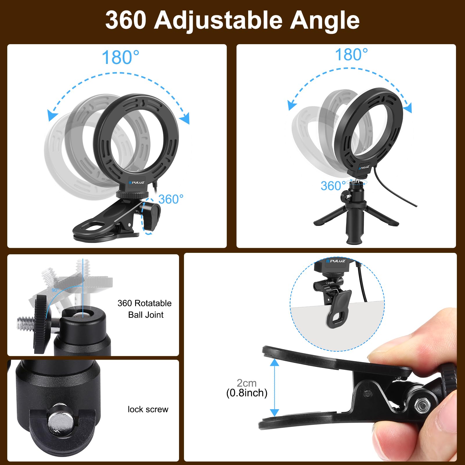 PULUZ Ring Light PC with Clip & Tripod 5 Inch Video Conference Light PULUZ Ring Light PC with Clip & Tripod 5 Inch Video Conference Light