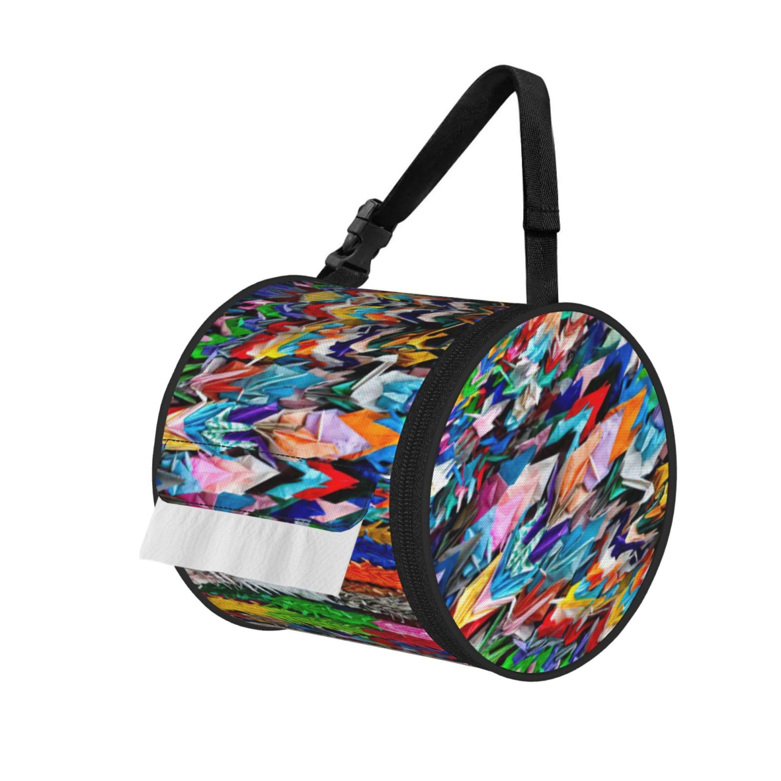 Origami Multicolor Papercraft Cranes Printed Roll Paper Carrier Bag, Foldable Oxford Cloth Tissue Case for Camping Hiking Backpack
