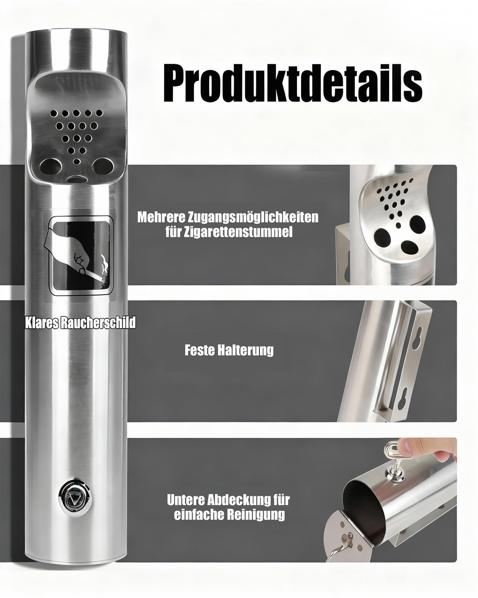Posacenere da parete in acciaio inox per esterni: posacenere a parete esterno 30 x 6,3 cm per KTV Lobby Mall Hotel Ascensore ingresso