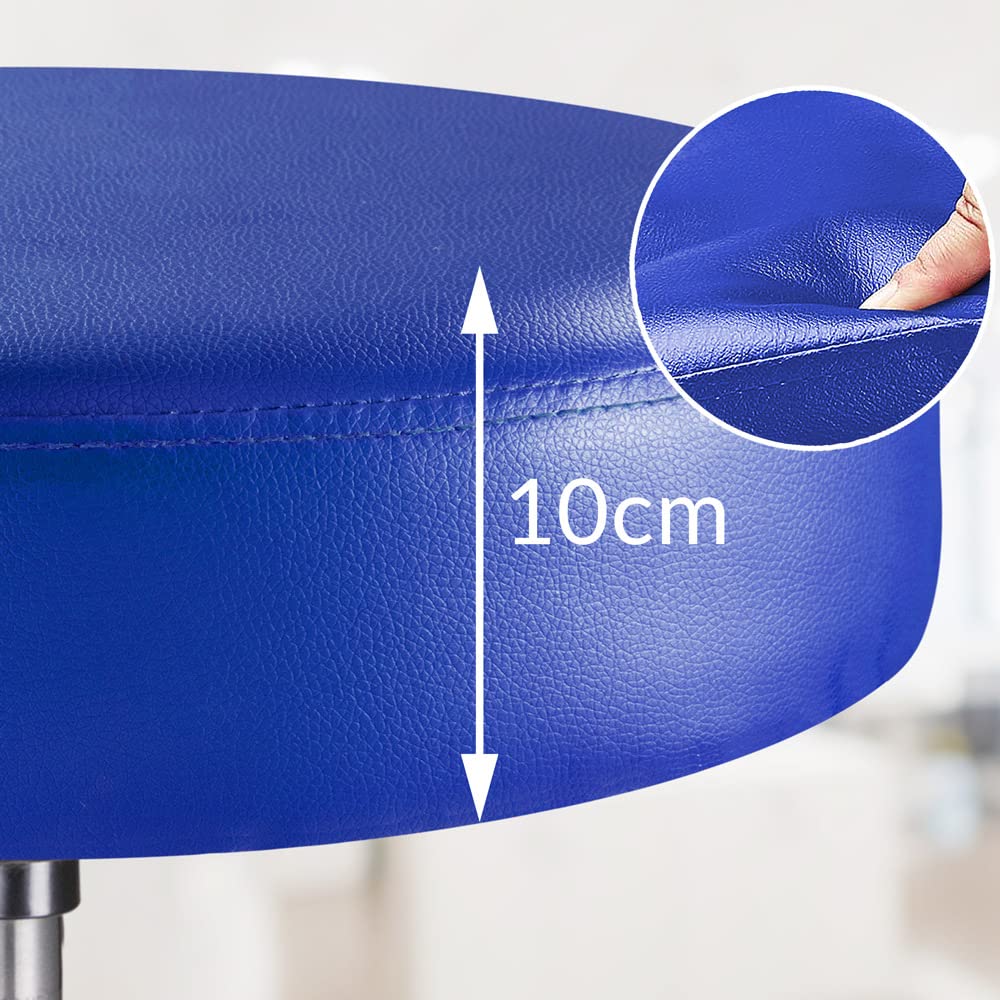 CASARIA® 2X Taburete Oficina Giratorio 360° Redondo Ø 35cm con Ruedas Silla Escritorio Trabajo Altura Regulable 46-60cm Acolchado 10cm Resistente Azul