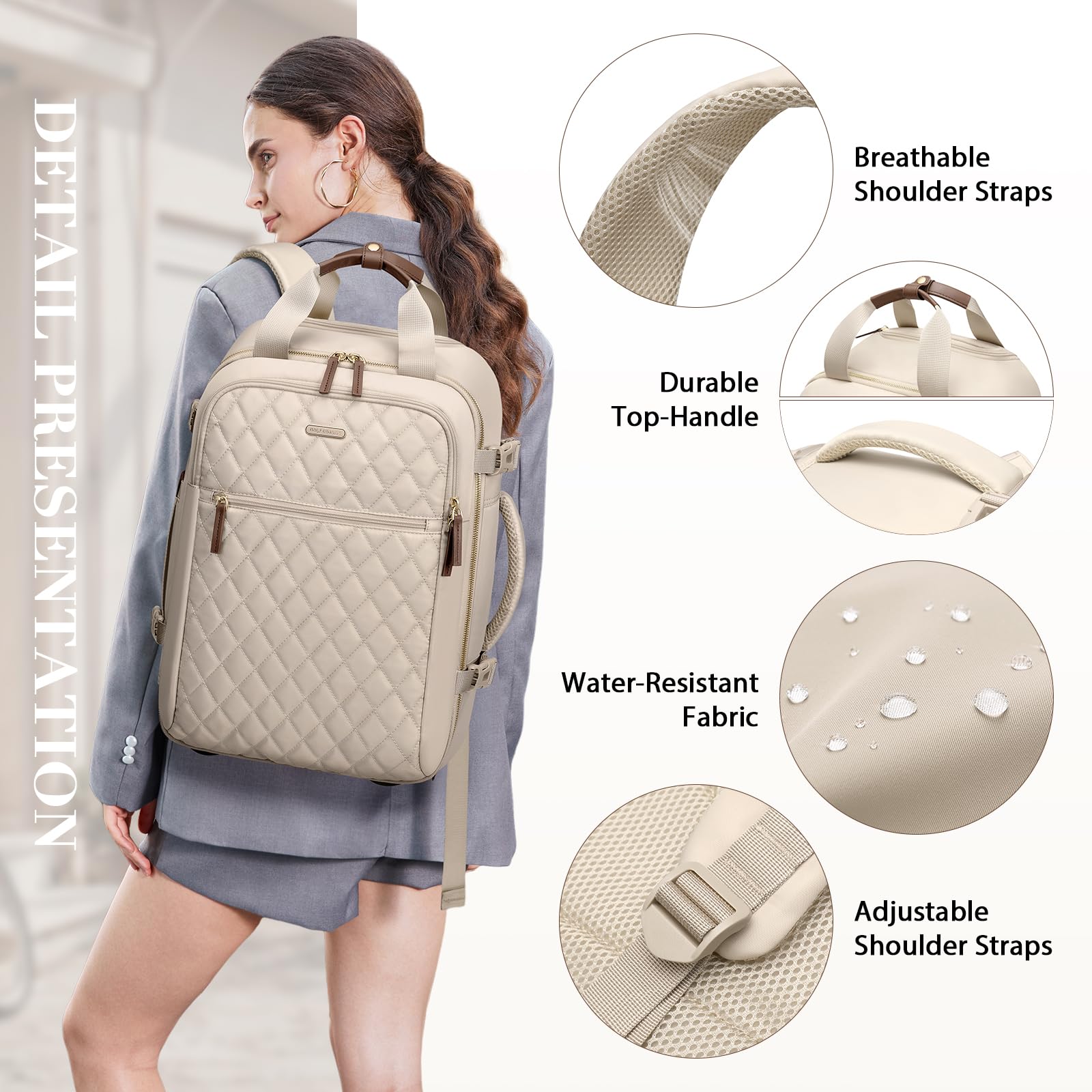 Sac À Dos De Voyage Et Ordinateur 17 Pouces, Imperméable 26L, Sac Cabine Avion Pour Homme Et Femme, Idéal Travail Université Weekend,Abricot