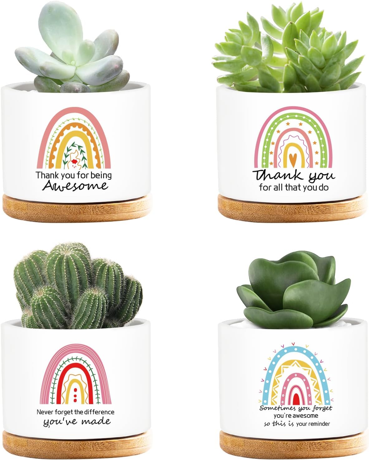 4 Pcs Thank You Gift Teacher Appreciation Gifts Funny Ceramic Succulent Plant Pot Thank You Gifts for Coworker Employee Teacher Valentines Gift, Plants Not Included (Teacher)