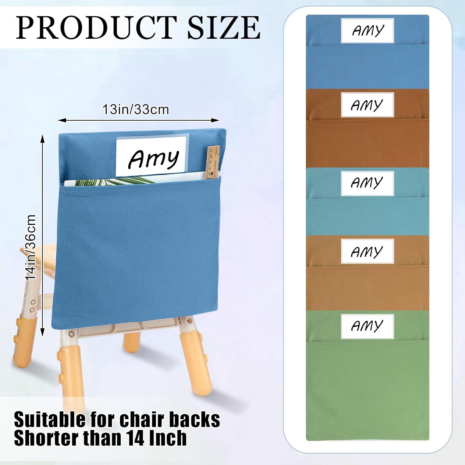 Xaatren 24 Pcs Small Chair Pockets for Classroom 14 Inch School Chairs Bag Chairback Buddy Seat Pocket Student Classroom Organizer with Name Tag for Primary School Chair up to 14'' Wide(Novel Color)