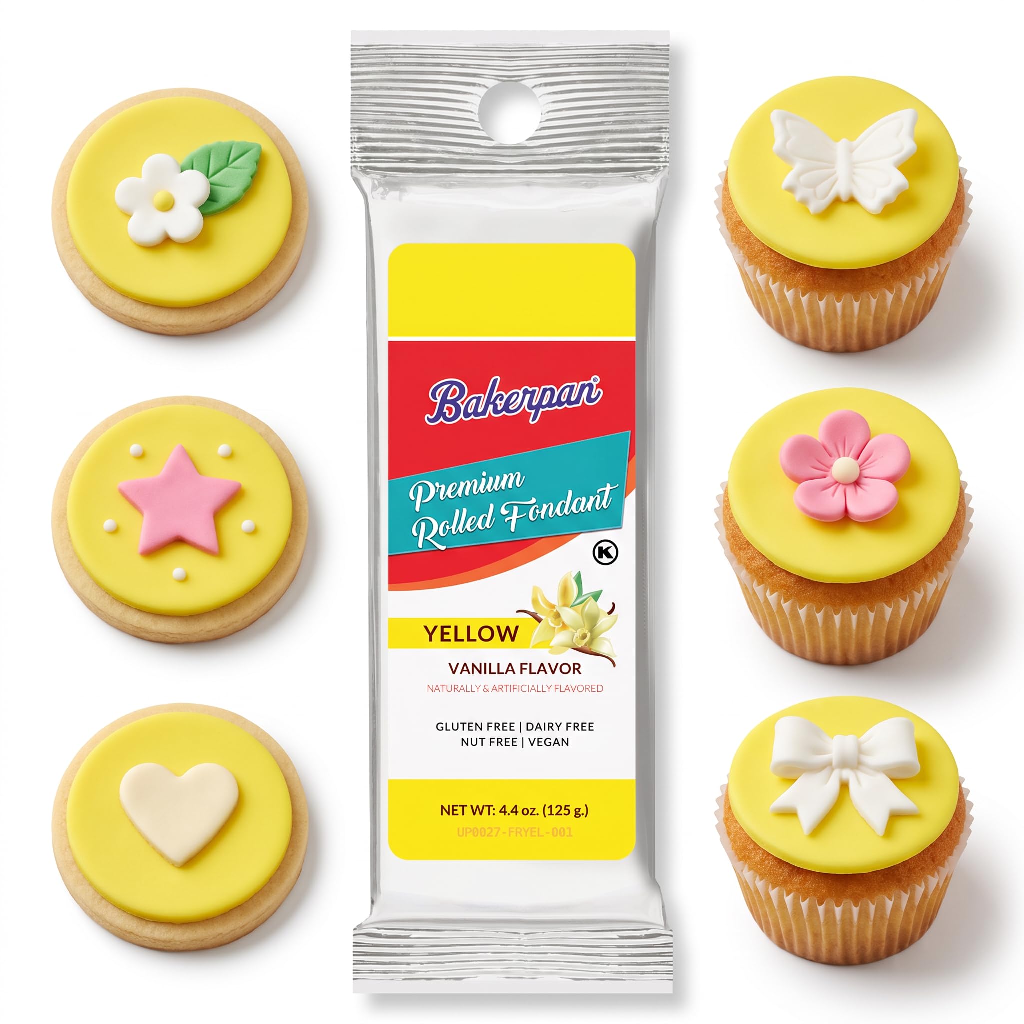 Bakerpan Premium Rolled Yellow Fondant For Cake Decorating - 4.4 Ounces