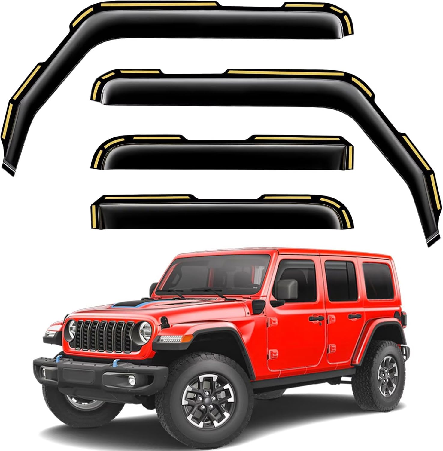 in-Channel Window Rain Guards Fit for Truck Jeep Wrangler JL 2018-2025 and Gladiator 2020-2025 Extra Durable Window Visors Window Deflectors Vent Visors Vent Shades Car Accessories-4 pcs Fit for 2018-2025 Wrangler JL/2020-2025 Gladiator