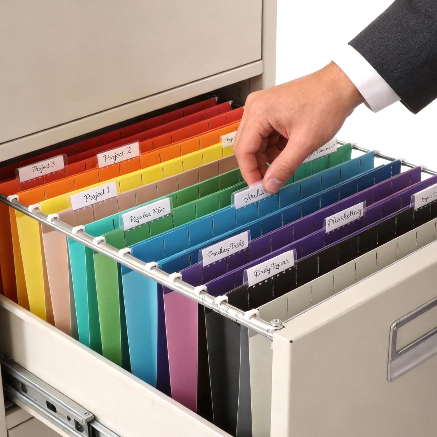 SUNEE Hanging File Folders, 50 Pack Letter Size Hanging File Folders with 1/5-cut Tabs, Stay Organized for Your Home and Office Bulk File, Documents and Paper,10 Assorted Colors - Image 7