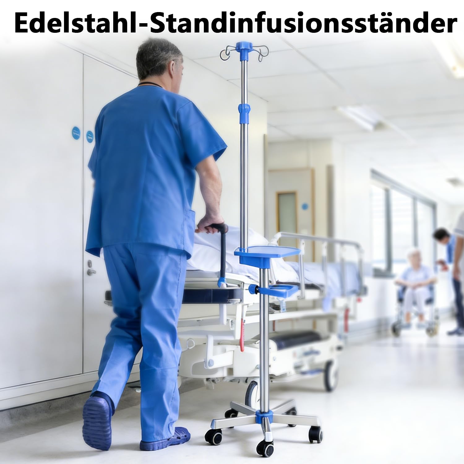 Supporto per infusione con ruote, pieghevole IV, supporto portatile IV, adatto per ospedali e assistenza domiciliare