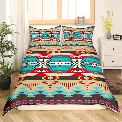 Miniatura 3 de Erosebridal Juego de ropa de cama bohemio occidental, tamaño Queen, funda de edredón azteca, funda de edredón étnica tribal con flecha, decoración