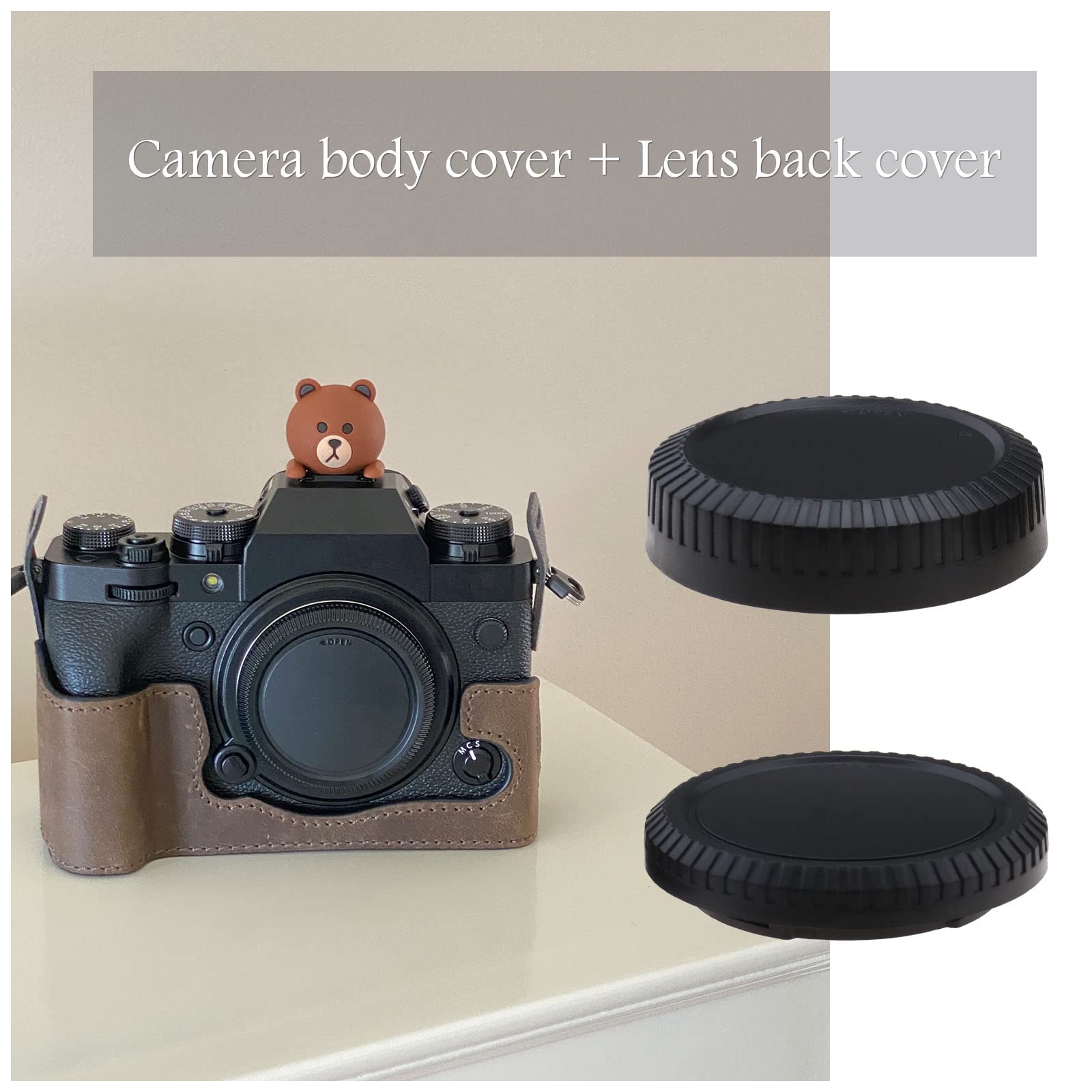 YINETTECH 2 Sets Front Body Cap & Rear Lens Cap Cover Kit Compatible with Fuji X Mount DSLR Camera X-T4 X-T3 X-T2 X-T1 X-T30 X-T20 X-T10 X-H1 X-T200 X-T100 X-PRO 3 - Image 2