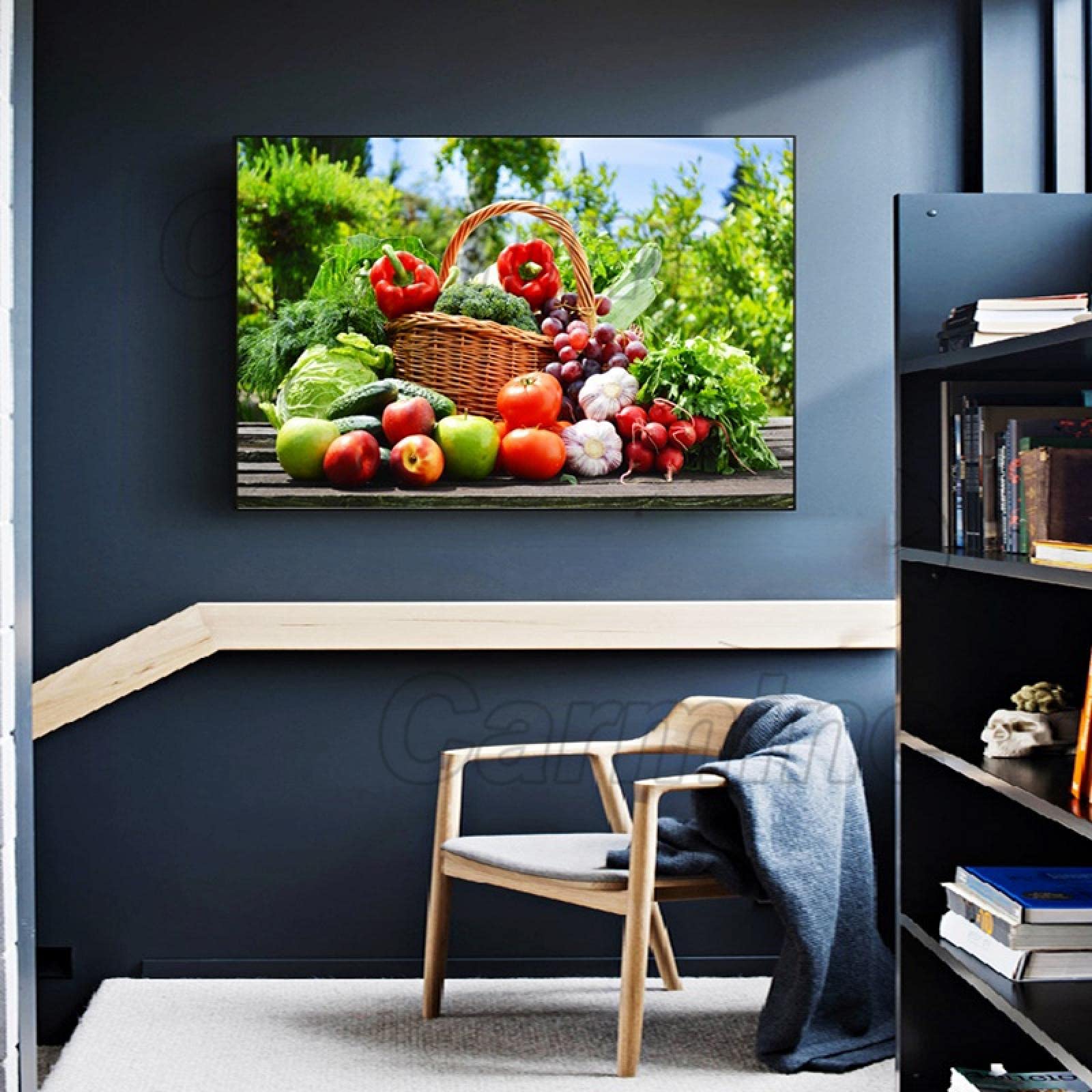 Cartel de plantas con impresión en HD, cesta de frutas y verduras, cartel de pintura de frutas, sala de estar y dormitorio, decoración de arte de pared, 60x110cm, marco interior