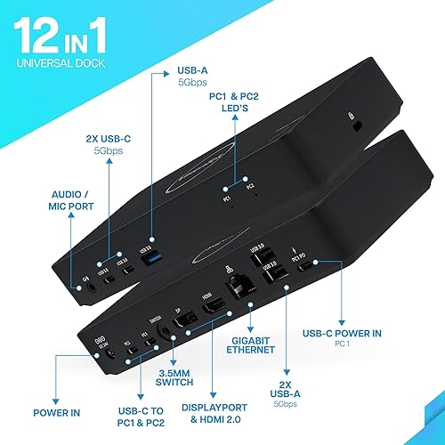 Miniatura 4 de VisionTek Estación de acoplamiento KVM USB-C VT2900 con entrega de energía de 100 W, interruptor KVM de doble monitor con HDMI, DisplayPort, USB-A,