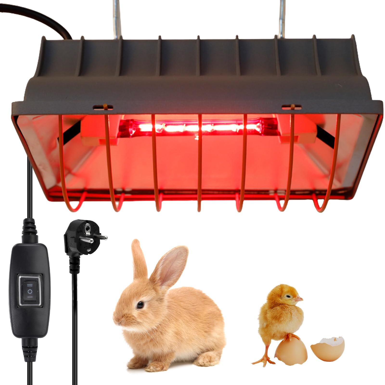 Rotlichtlampe Wärmelampe für Küken, 175 W Wärmelampe für Hühner, Heizlampe Hühnerstall, Heizplatte Lampenwärmer, Automatische Thermostatisch Infrarotlampe für Hühner, Enten, Welpen, Vieh, Ferkel