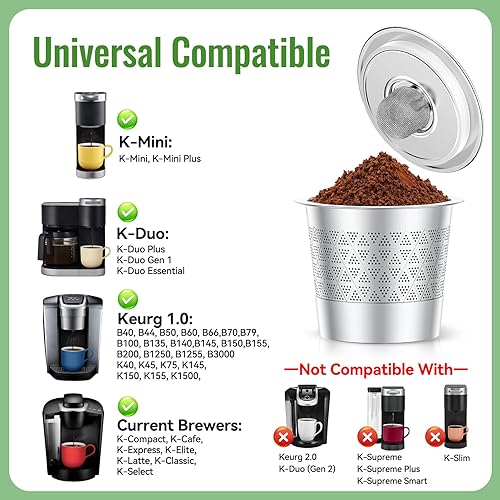 Miniatura 4 de CAPMESSO K-Cups reutilizables para Keurig Cápsulas de café reutilizables de doble malla mejoradas para café más rico sin sedimentos, filtro de café