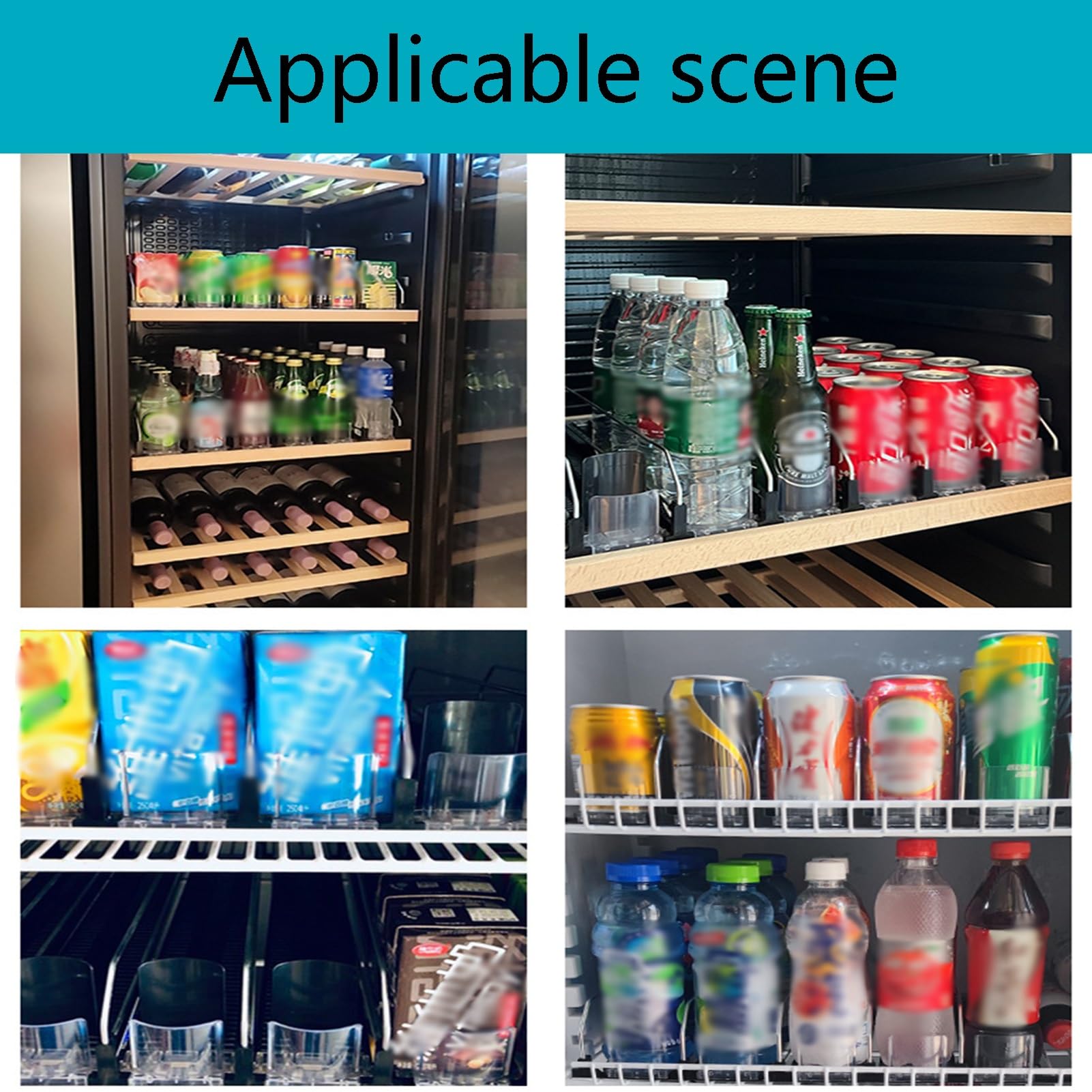 Organizador De Bebidas para Refrigerador, Organizador De Bebidas para Refrigerador con Empuje Automático con Deslizador De Bebidas Ajustable para Refrigeradores(Black,41x42x8cm)