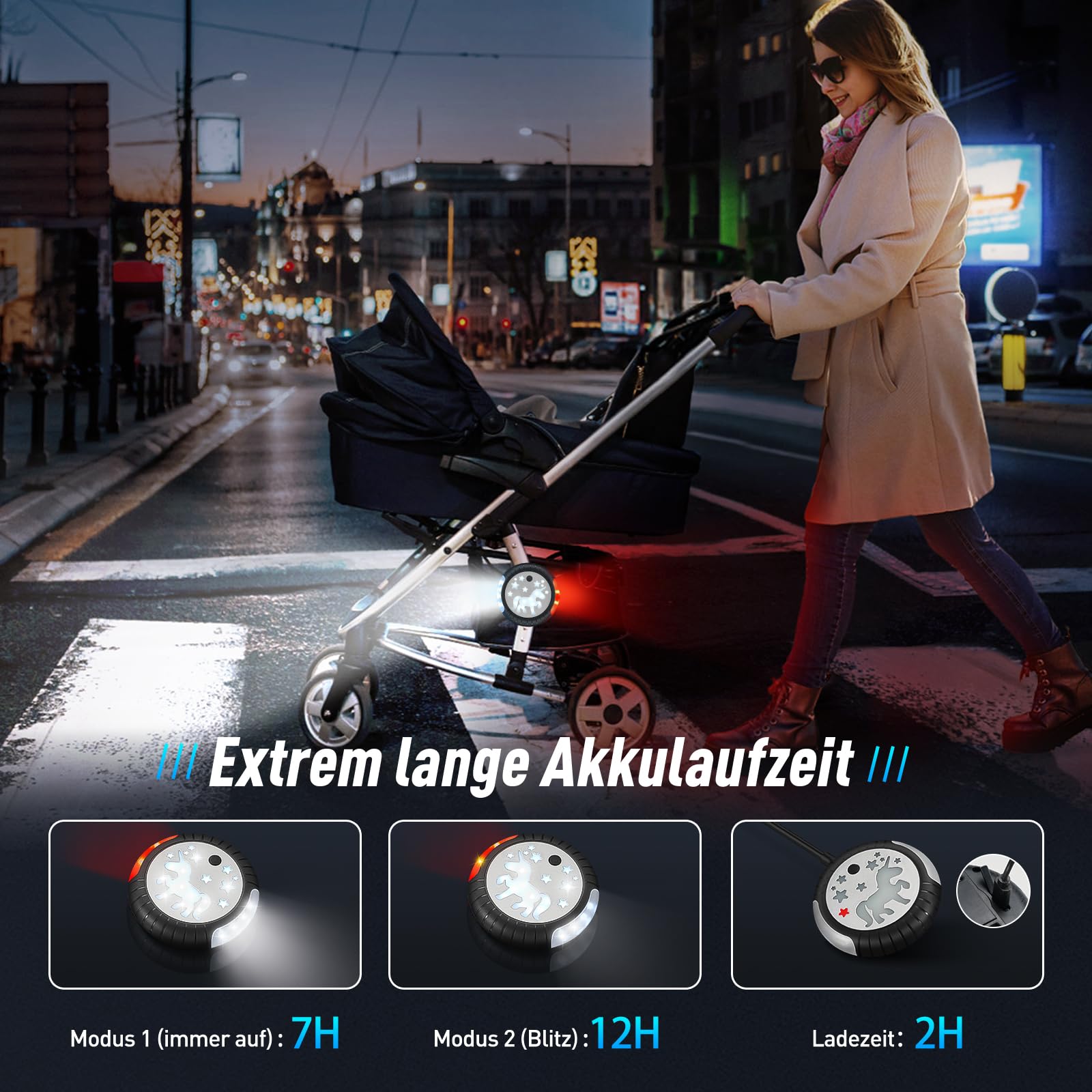 Dusor Luce Passeggino Luce Ricaricabile USB per Passeggino, 27 LED Pro Luce Passeggino 2 Effetti di Illuminazione, IPX6 Impermeabile Passeggino Adatto per Tutti i Passeggini (2 pezzi)