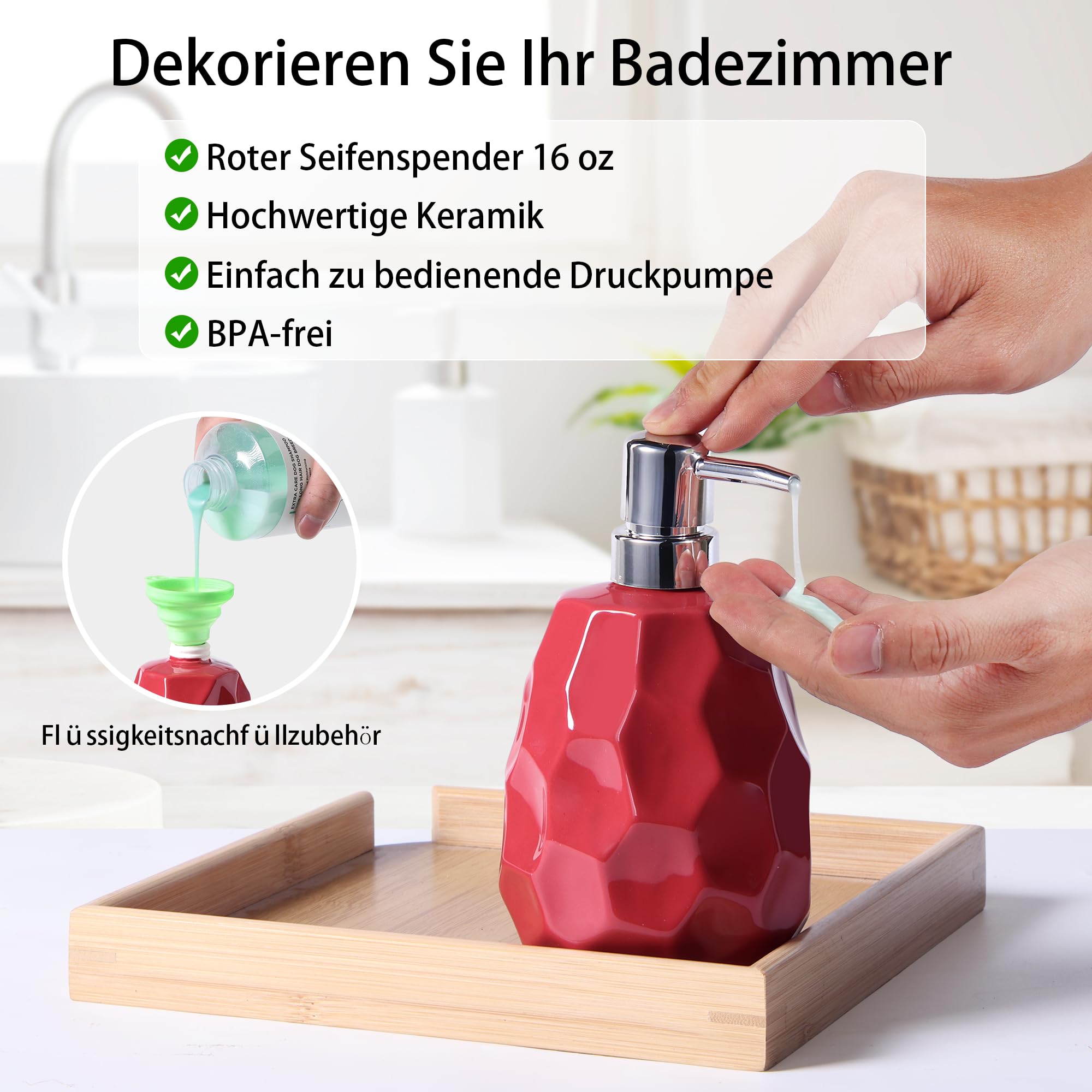 Set di accessori da bagno, set di 4 accessori da bagno, dispenser di sapone per lozione, portasapone, porta spazzolino, bicchiere per spazzolini, organizer da bagno per bagno moderno (rosso)