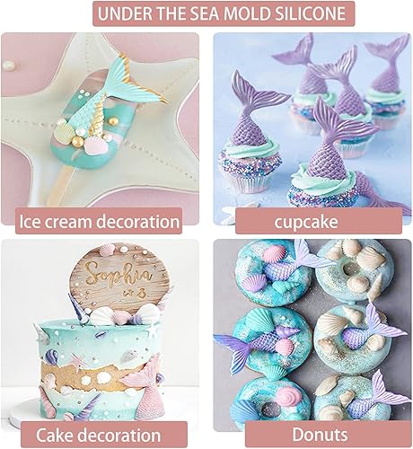 Miniatura 8 de Moldes de sirena de silicona para fondant, diseño de temática marina, chocolate y arcilla polimérica, moldes para dulces y jabón, cola de sirena,