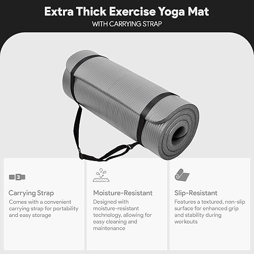 Miniatura 3 de Fitvids - Tapete de yoga de 1 pulgada extra grueso de alta densidad con superficie antideslizante y correa de transporte para hombres y mujeres,