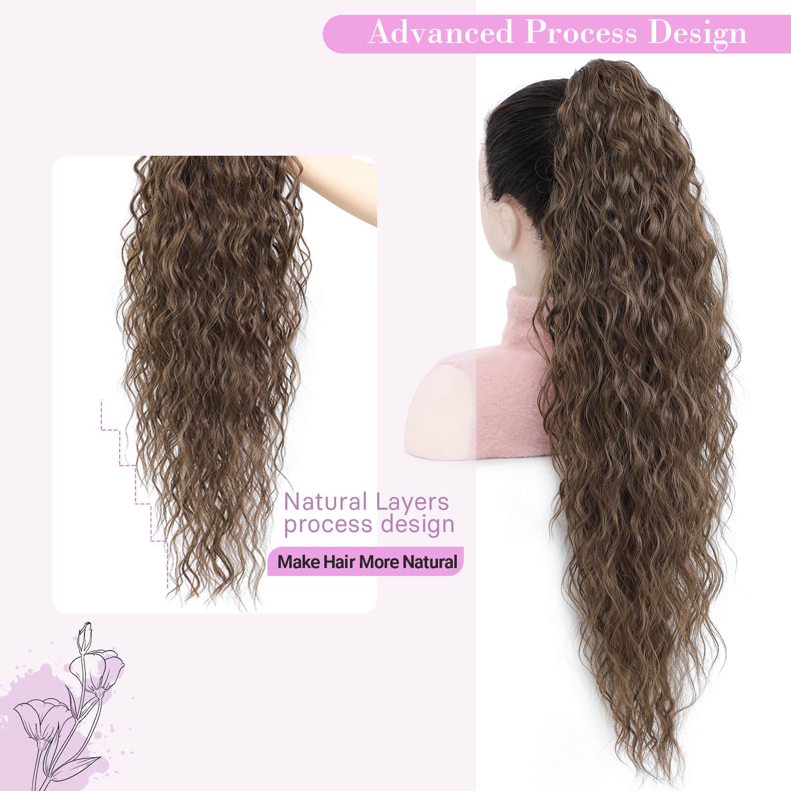 Flyroseing Ponytail Extension, Synthetic Claw Clip in Ponytail Hair Extensions, 30inch Long curly Ponytail Extension - Image 2