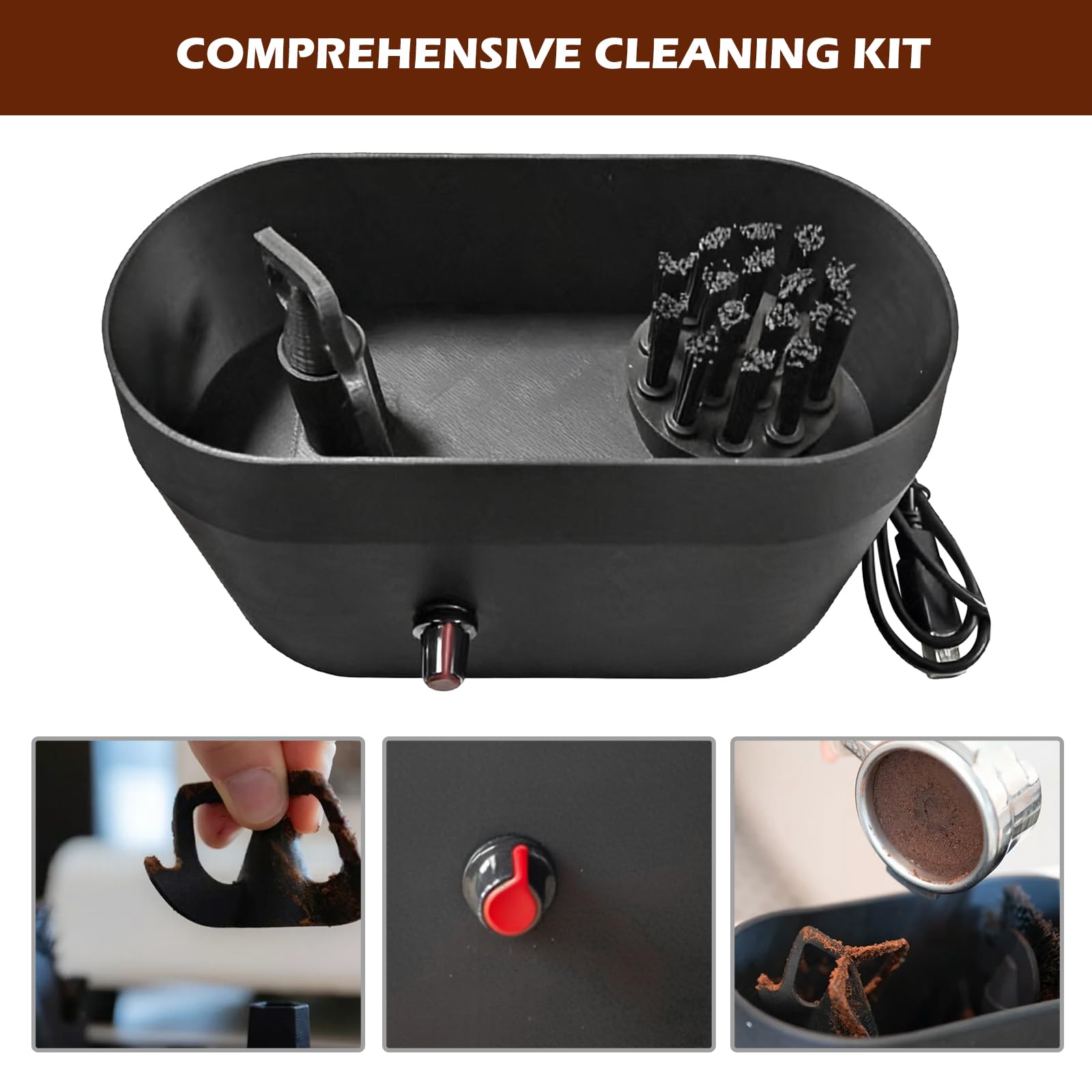 Kit de Nettoyage pour Filtre à Café, 19 x 9,5 x 11cm Nettoyeur électrique Automatique pour Porte-Filtre, Kit de Nettoyage pour Porte-Filtre à Café, Support pour Nettoyage à Expresso pour Le Nettoyage