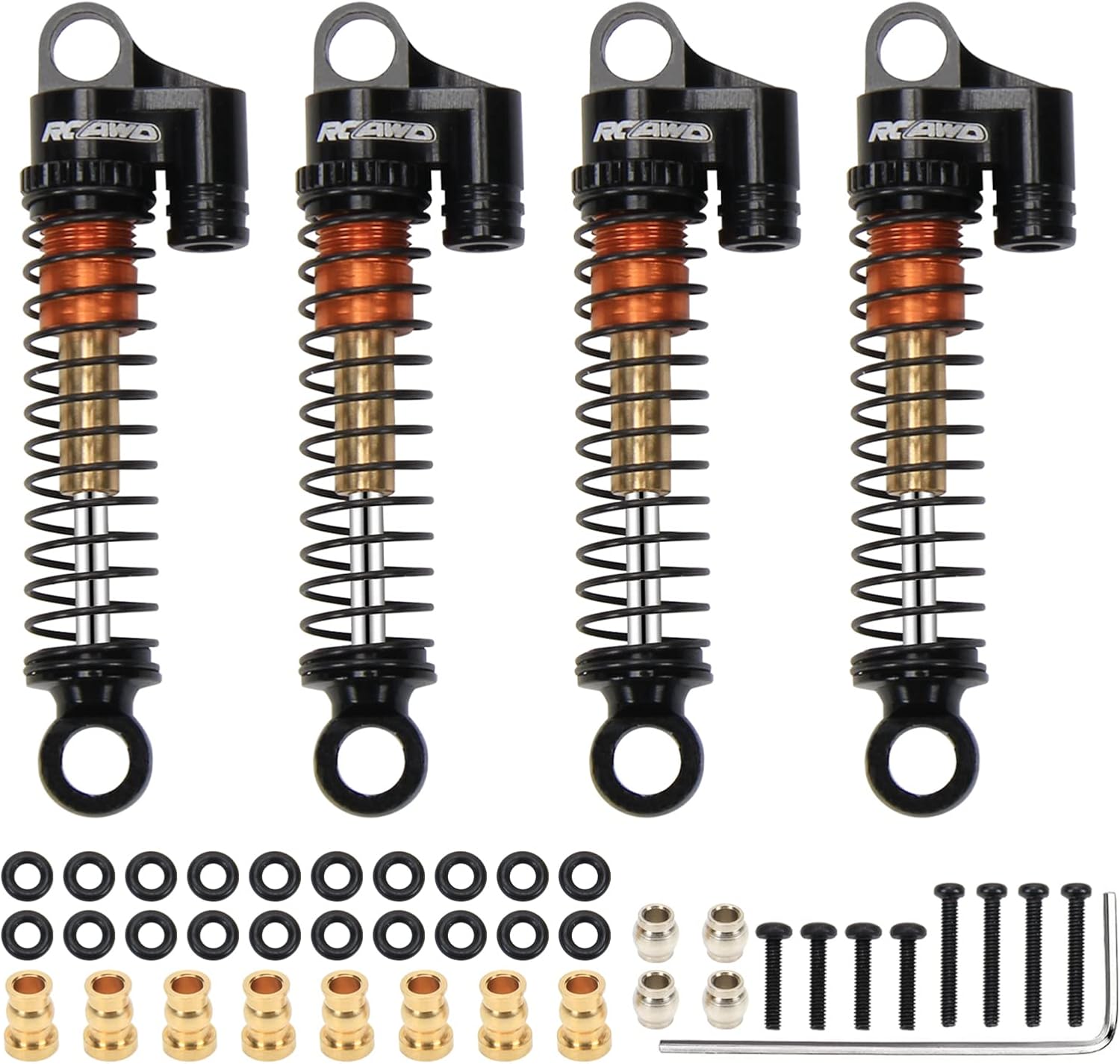 RCAWD RC Shocks Parts for FMS EAZYRC ROC HOBBY FCX24 1/24 & 1/18 Crawlers Upgrades, Front & Rear Shock Absorber Damper Aluminum Adjustable #C3002 Black