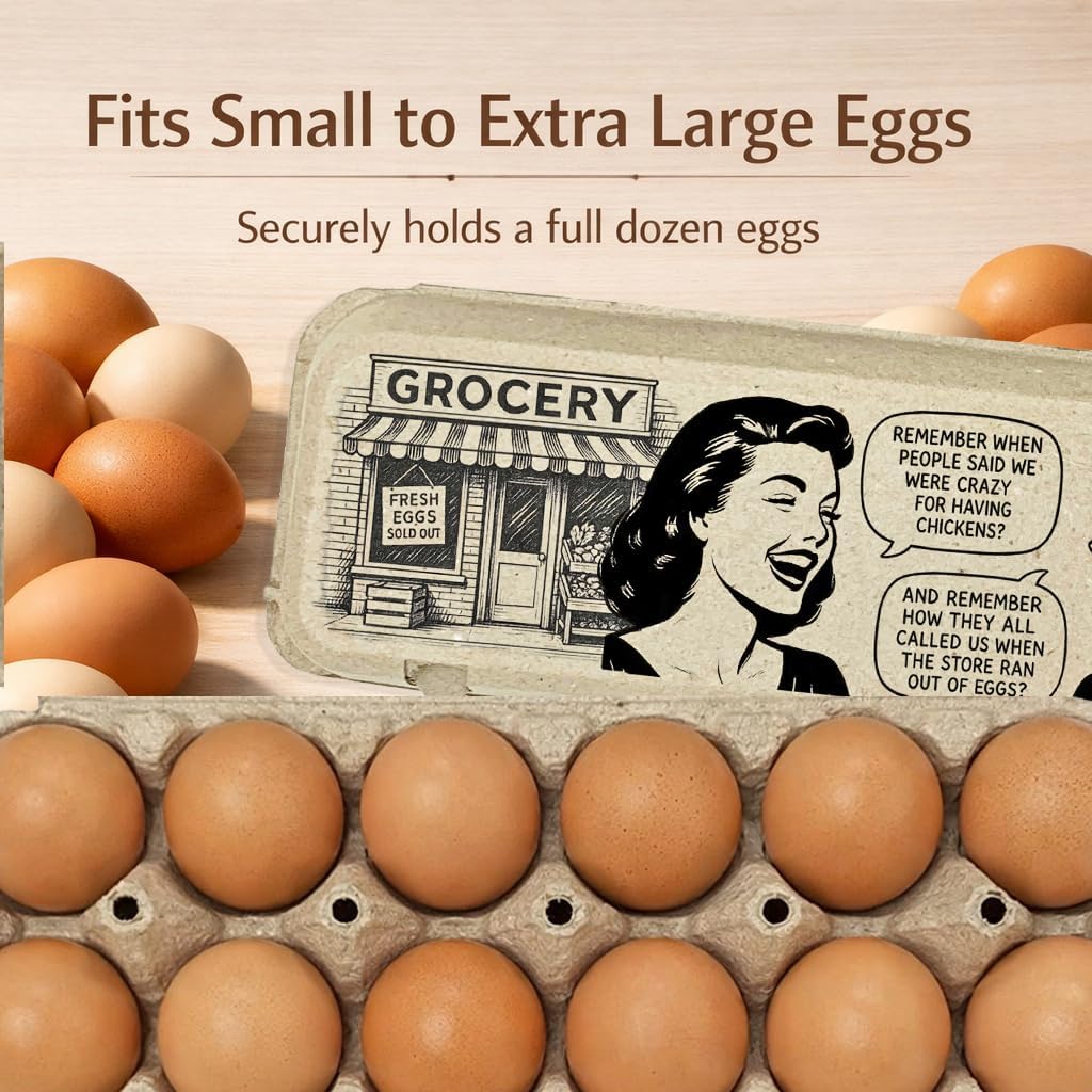 Funny Retro Egg Carton – “Empty Stores” Vintage Humor Design, Holds 12 Eggs, Eco-Friendly Molded Fiber Dozen Carton for Farm Stands & Backyard Chickens - 12 Pack