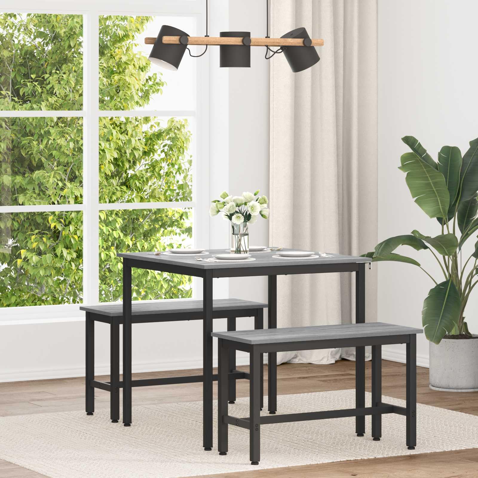 Table à manger moderne avec cadre stable en métal et plateau bois