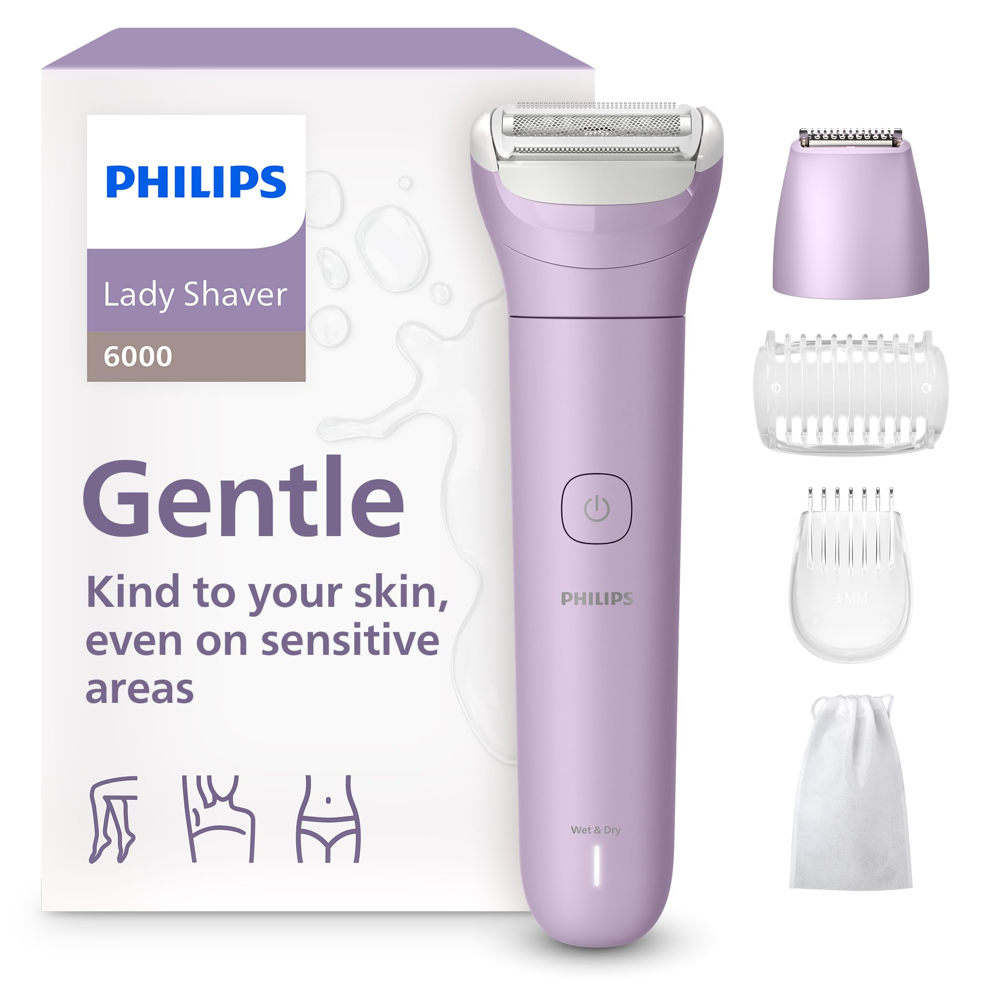 Philips Lady Shaver, Nass-/Trockenanwendung, Akkubetrieb, Bikinitrimmeraufsatz speziell f?r Bikinizo (BRL138/00)