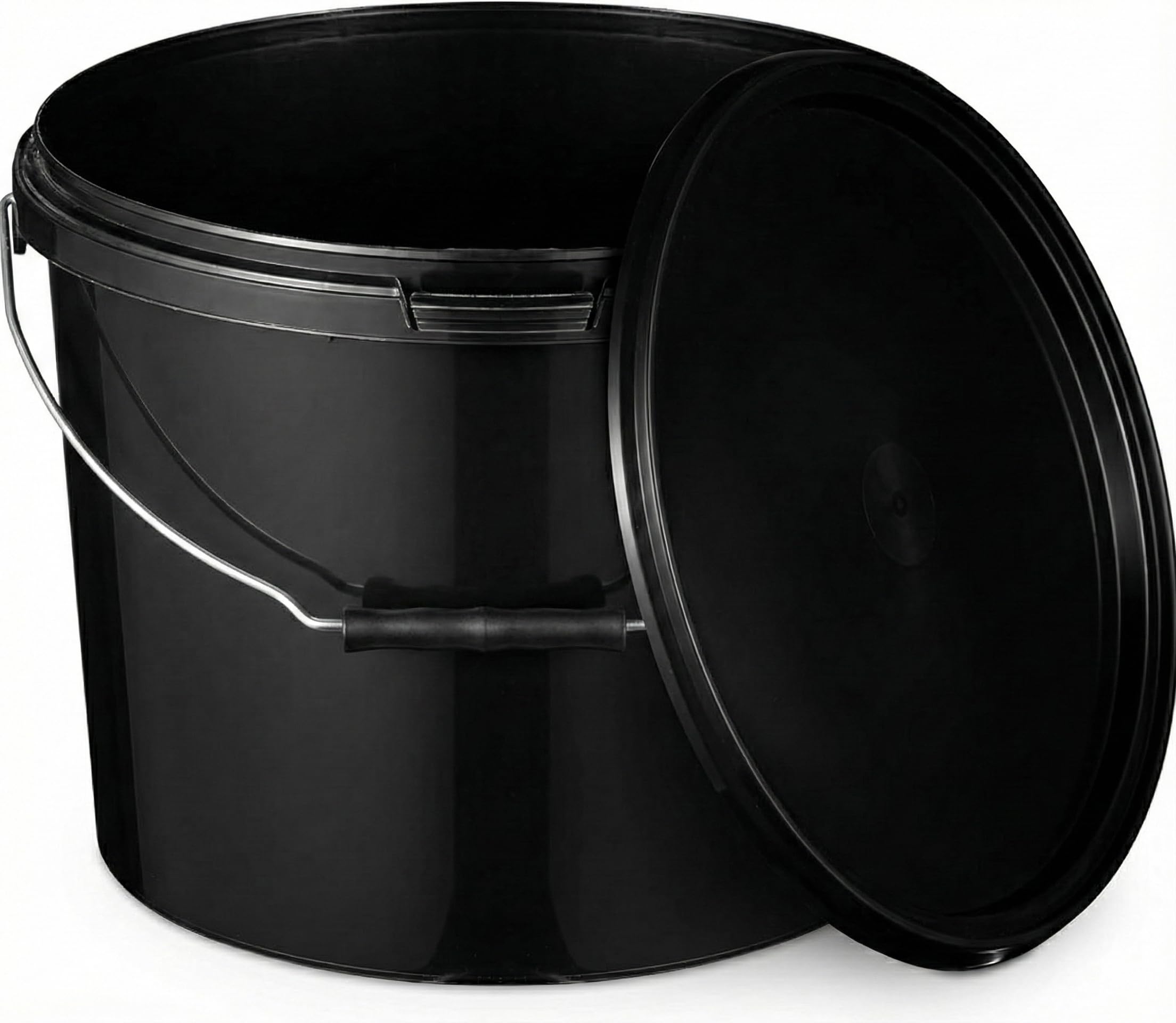 Benbow Black Bucket With Lid Food Safe Stable Airtight Leak Proof Odorless Plastic Storage Container With Handle Empty(10 Liters) (Black)