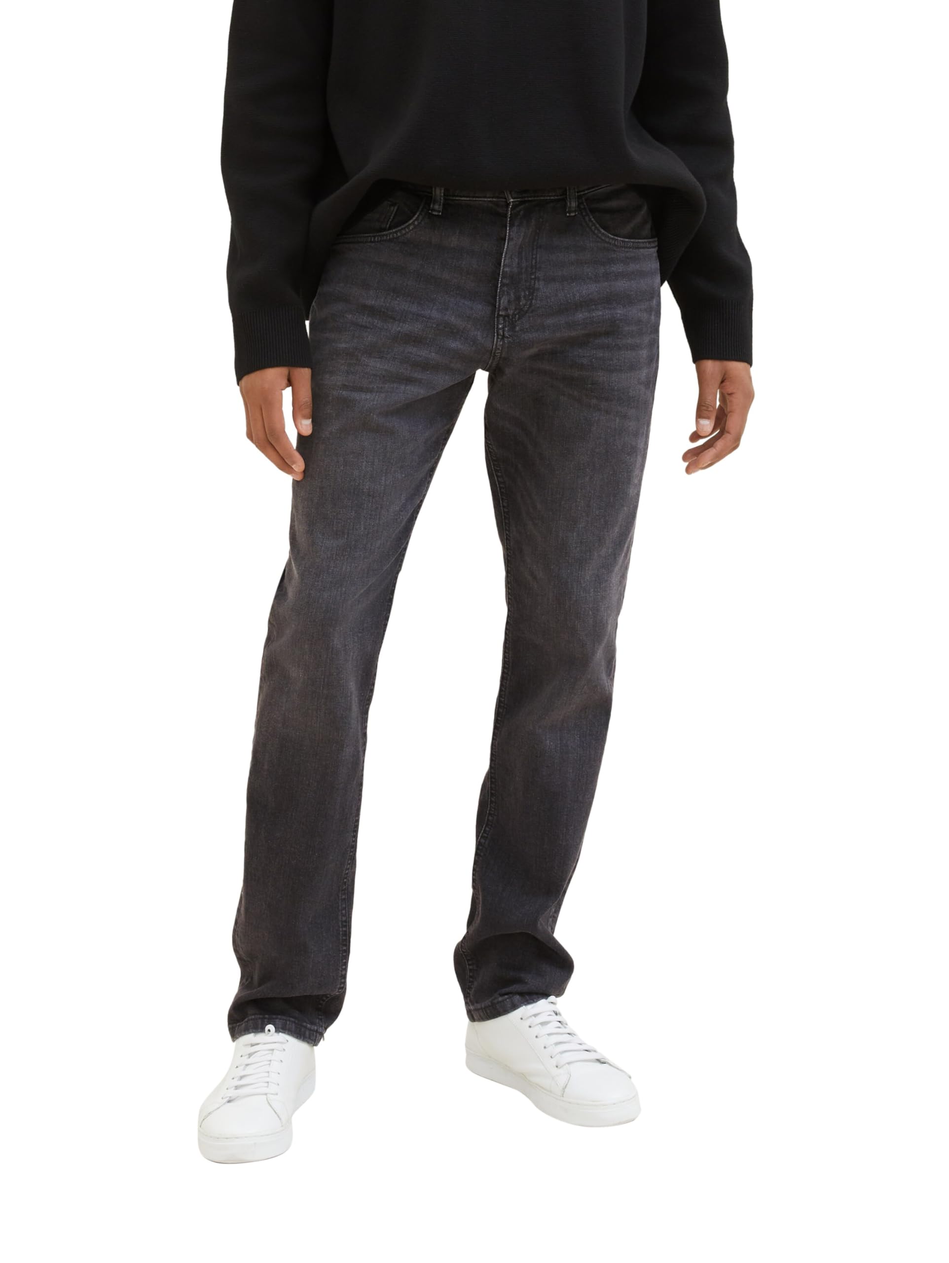 TOM TAILOR Herren Josh Regular Slim Jeans mit Stretch, 10250 - Used Dark Stone Black Denim, 34/32