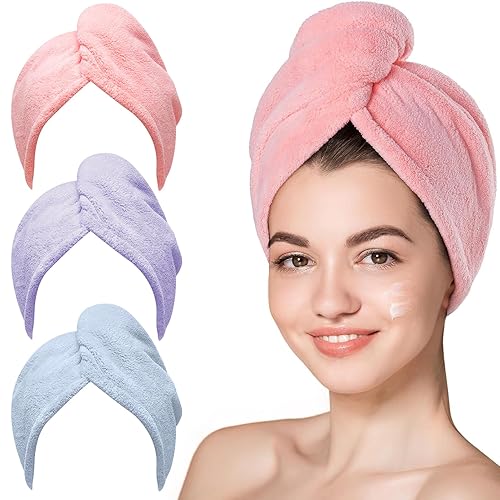 Vista 12 de Hicober Toalla de microfibra para el cabello, toallas de secado rápido para mujeres, turbante suave y ligero de secado rápido para cabello rizado