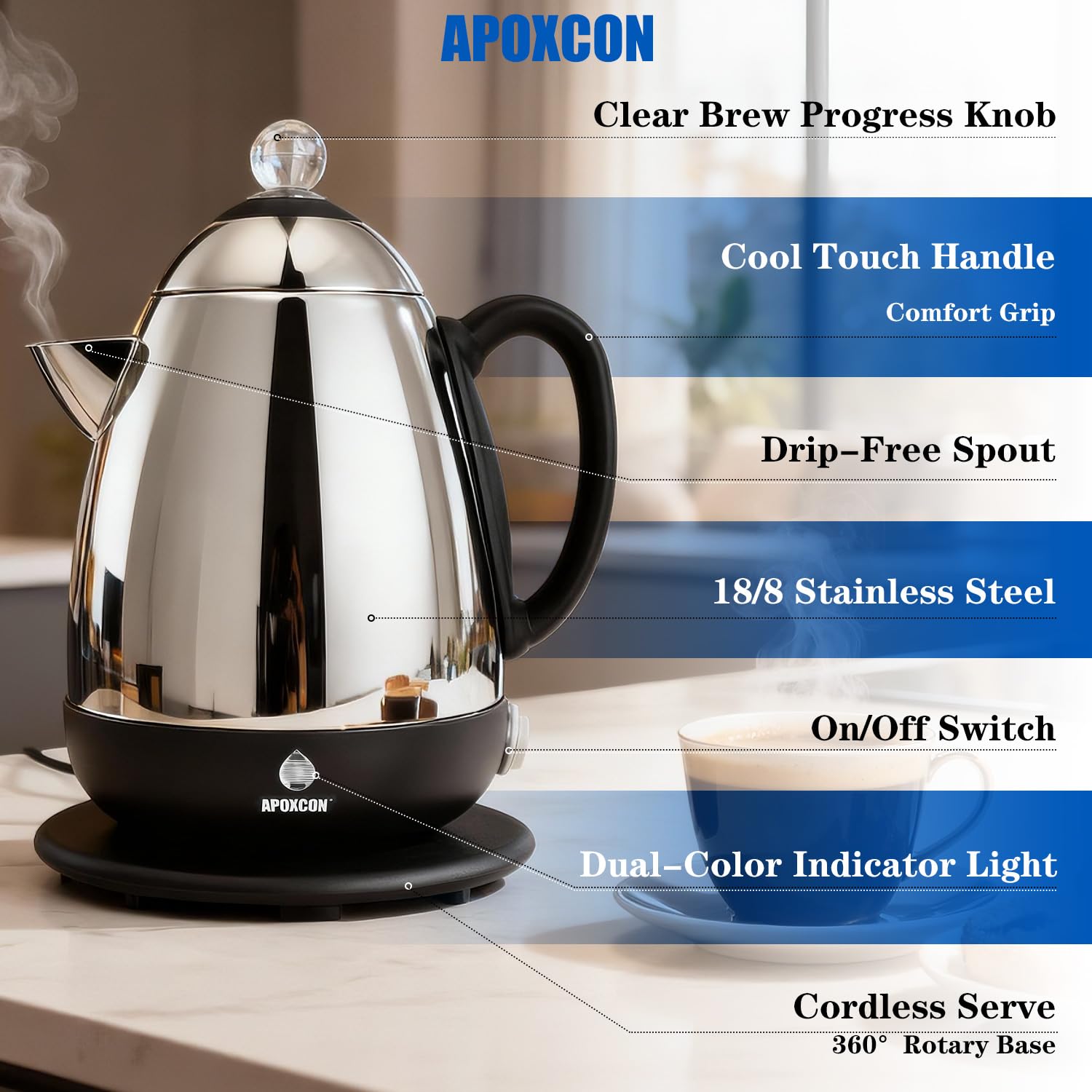 APOXCON Stainless Steel Coffee Maker - Keep Warm & Easy Pour -3