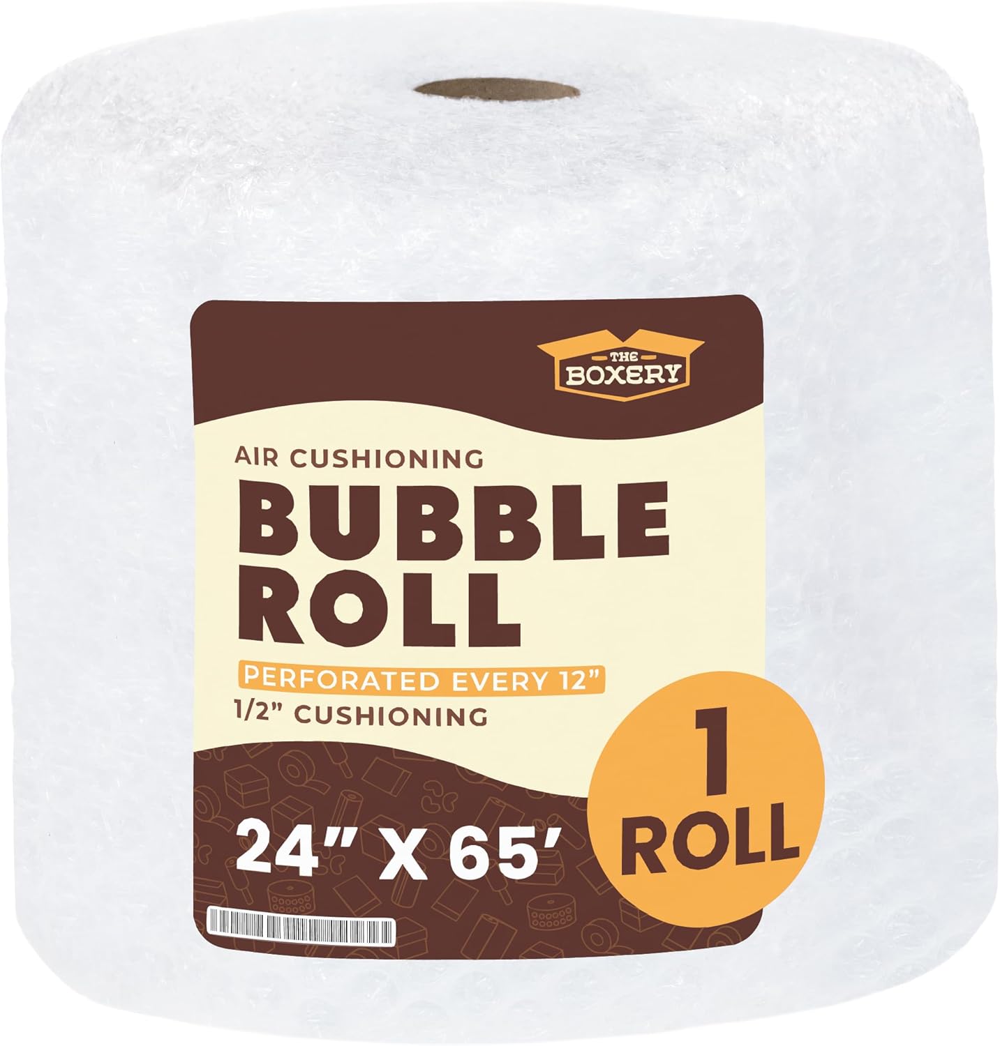 The Boxery 24 in x 65 ft Bubble Roll, Large Bubble 1/2 in Cushioning Wrap, Perforated for Packing Moving Shipping Supplies