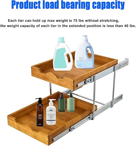 Vista 62 de DINDON Organizador de armario extraíble de 2 niveles (20 pulgadas de ancho x 18 pulgadas de profundidad) cajón de madera deslizante de doble nivel