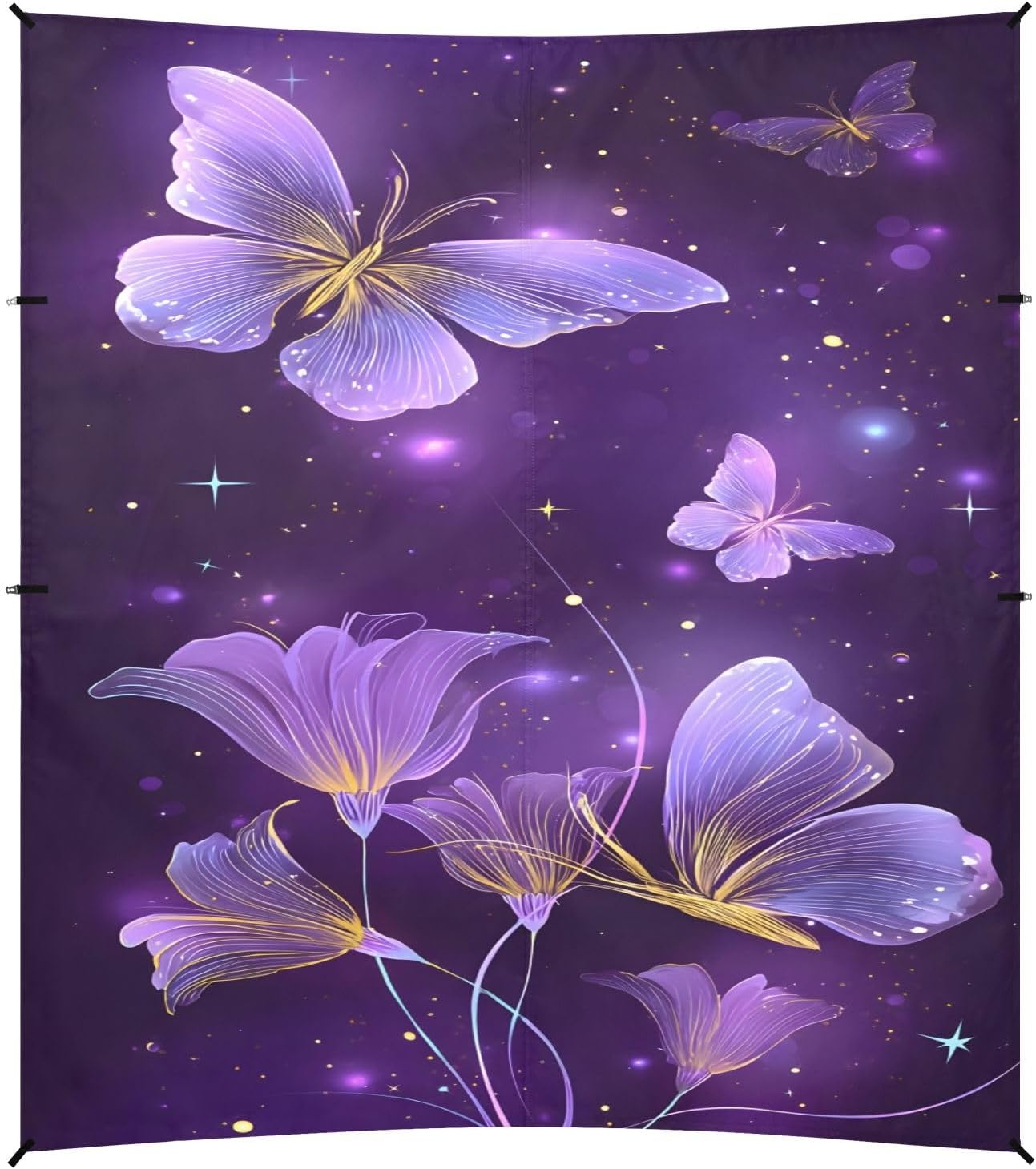 ALAZA Purple Butterfly Calla Lily Beach Tent Sun Shelter UPF50+ Protection Beach Shade Canopy w/ 4 Sandbags for Outdoor Camping, Fishing, Backyard Fun, Picnic, 10x9 ft