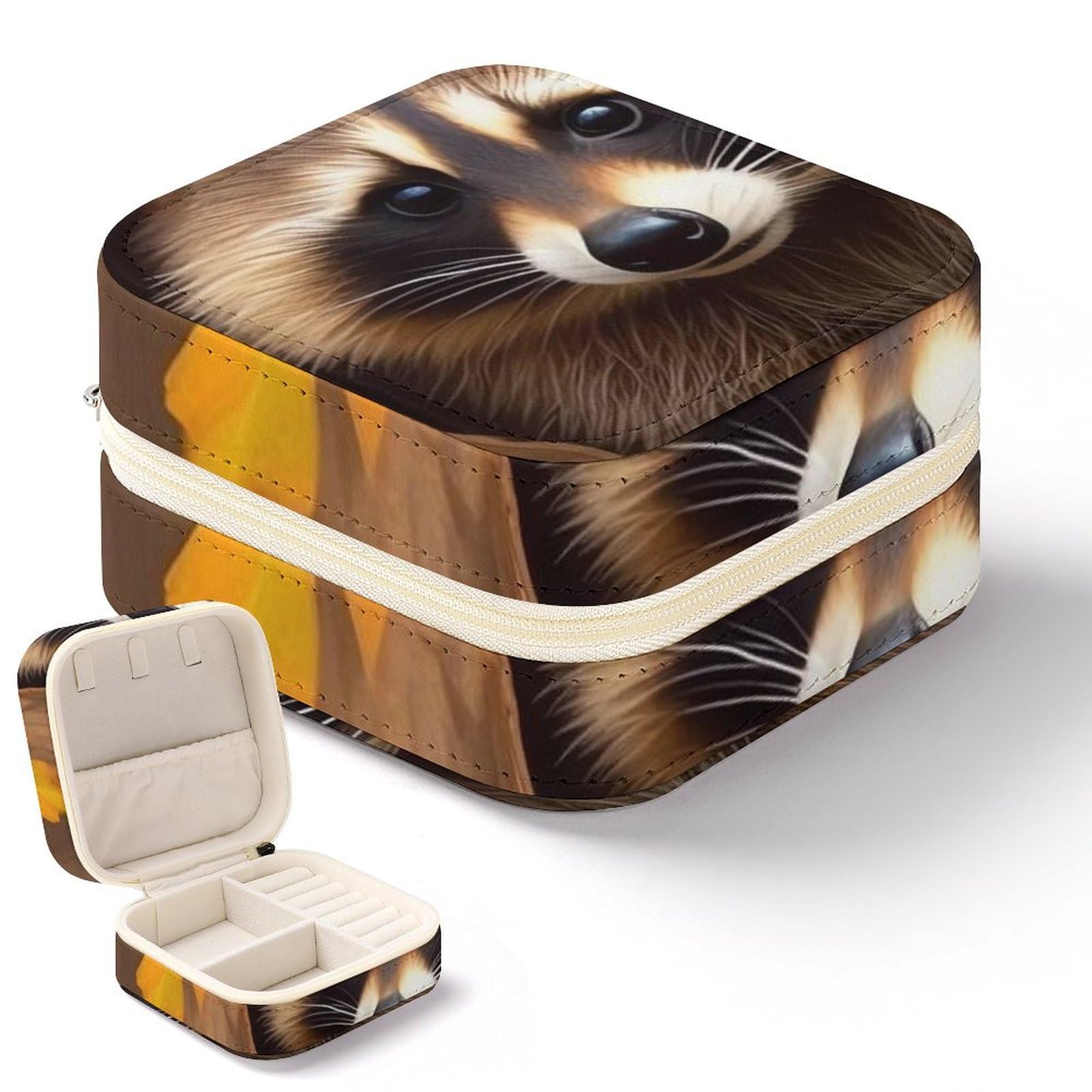 Boîte à bijoux de voyage portable raton laveur pour organiser vos bagues en week-end