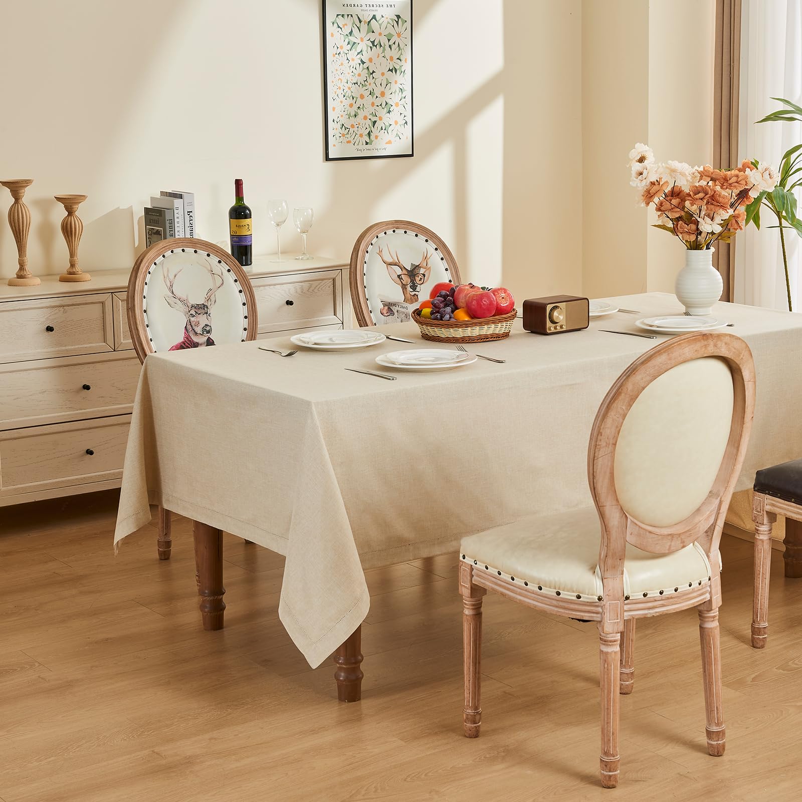 JunJiale Tovaglia rettangolare in tessuto di cotone e lino con motivo reticolato e nappa, per cucina, sala da pranzo, 139,7 x 259,1 cm