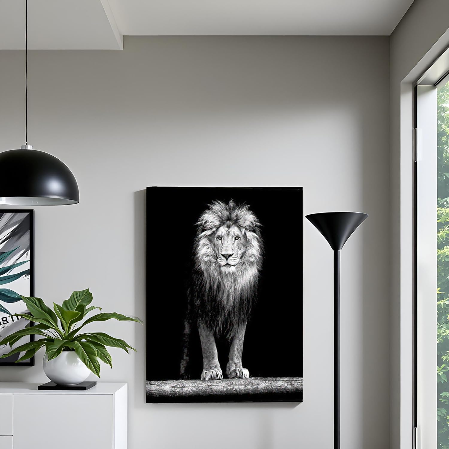LevvArts - Lion Pictures Wall Art Black and White Lion Portrait Canvas Painting for Living Room Office Decoration Ready to Hang 24"x32"