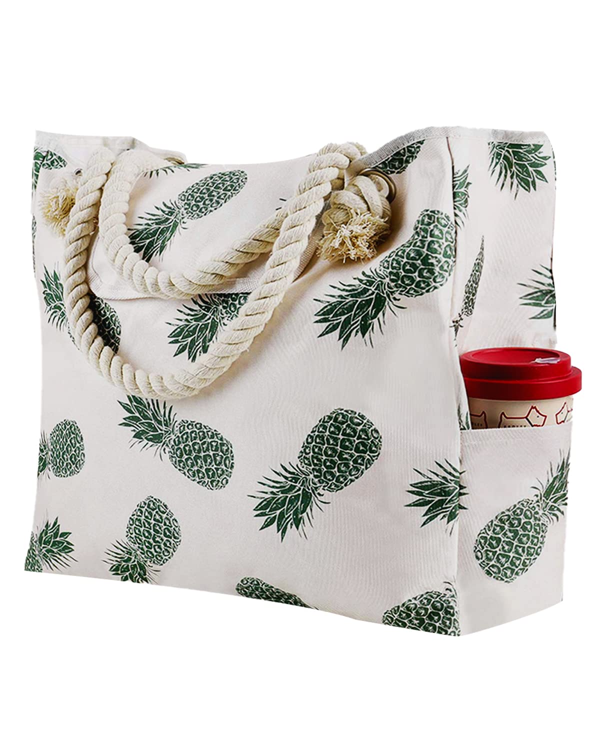 JFAN Bolso Playa Mujer con Botón Imantado Bolsas de Playa Grandes a Rayas XXL Familiar 52 x 45 x 15 cm