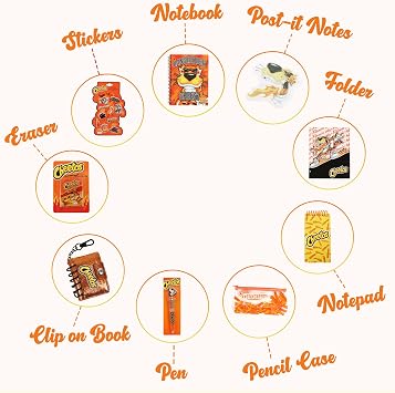Cheetos ジャーナルセット かわいい文房具セット 女の子&男の子用 デカールステッカー、スパイラル、ノート、フォルダー、キーチェーン、ペン、消しゴムと鉛筆ケース、文房具キット&DIY日記ジャーナル付き ティーン向け