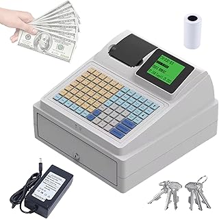 OOMRNV Caja registradora con Caja registradora para comercios minoristas, centros comerciales, Bares, Grandes almacenes y pequeñas Empresas, con impresión térmica de Recibos, Color Blanco, 81 Teclas