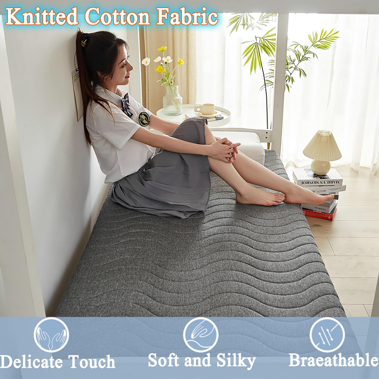 Podwójny materac, dzianinowy bawełniany materac podłogowy futon, do łóżka w akademiku, 1500D Ice Rattan, wszystkie pory roku