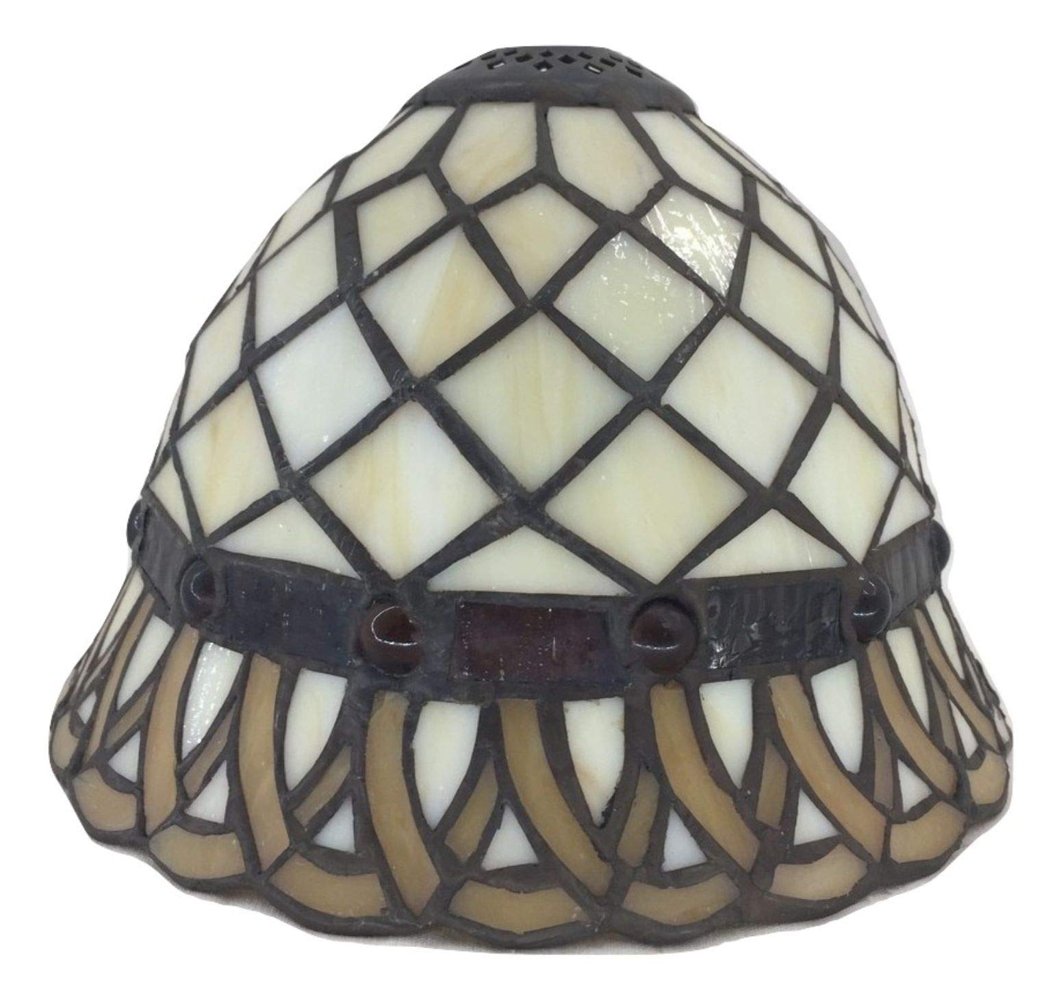 Vetro stile Tiffany bianco perla ambra ricambio paralume per lampada 20 cm x 15 cm anelli