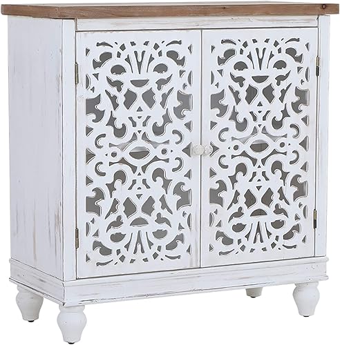 Miniatura 13 de Sophia & William Gabinete Accent con Puertas, Gabinete de Almacenamiento Decorativo Envejecido con Marco de Madera y Patrón En relieve Plateado para