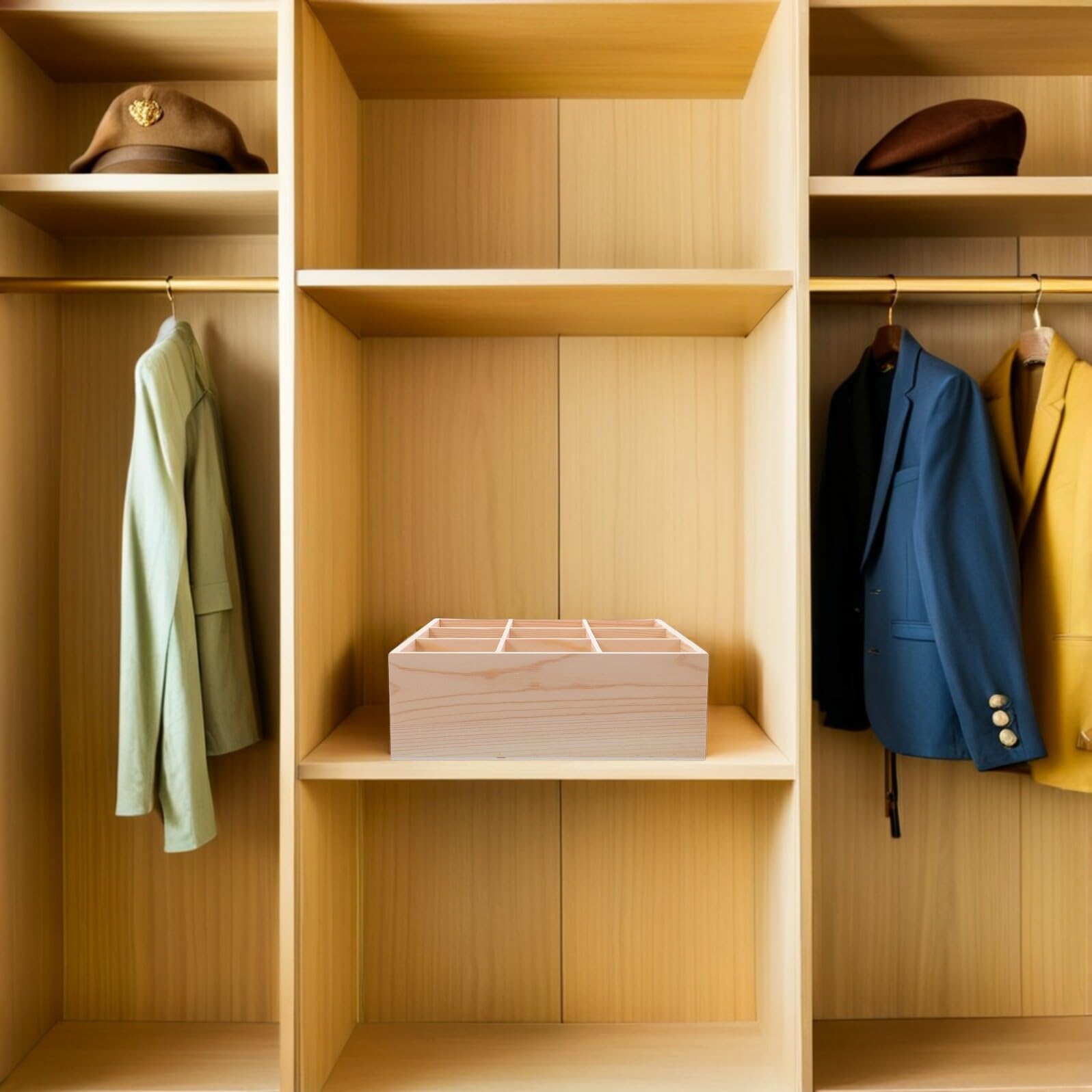 Holz-Trennbox mit 9 Fächern, 8 cm hoch, für Schubladen und Schreibtische, Aufbewahrungsbehälter für Schmuck, Tee, Bastelbedarf, Zuhause und Büro