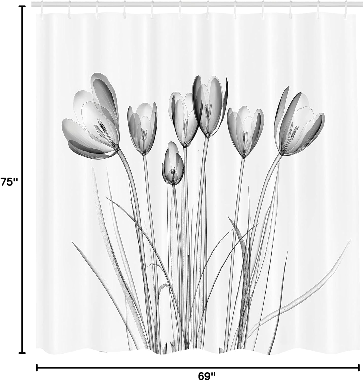 Ambesonne Flower Shower Curtain, X-ray Image of Tulips Solarized Effect Nature Inspired Illustration, Cloth Fabric Bathroom Decor Set with Hooks, 69" W x 75" L, Charcoal Grey