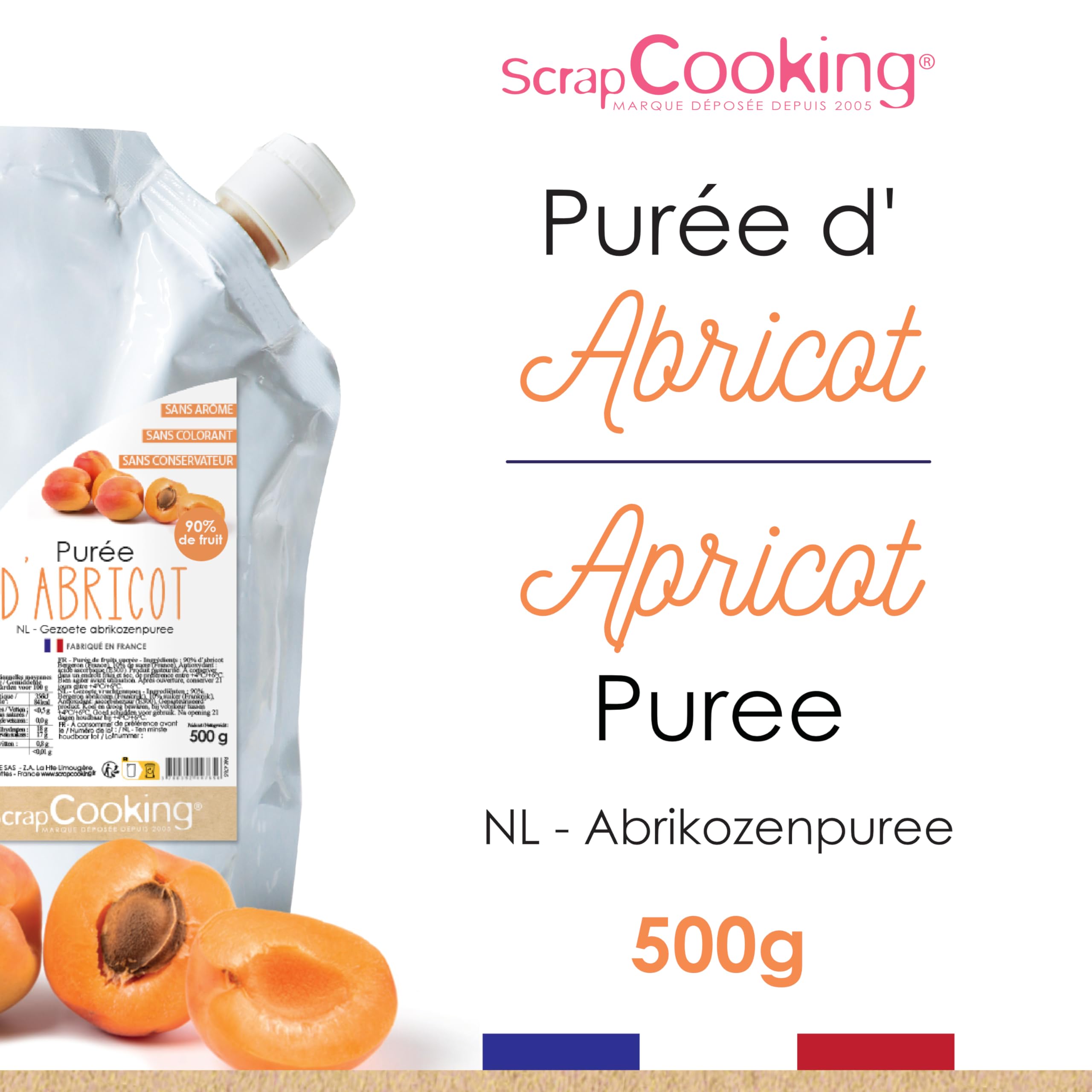 ScrapCooking - Purée d’Abricot 500 g - Purée de Fruits pour Pâtisserie - Macarons, Mousses, Gelées, Gâteaux, Ganaches, Nappag