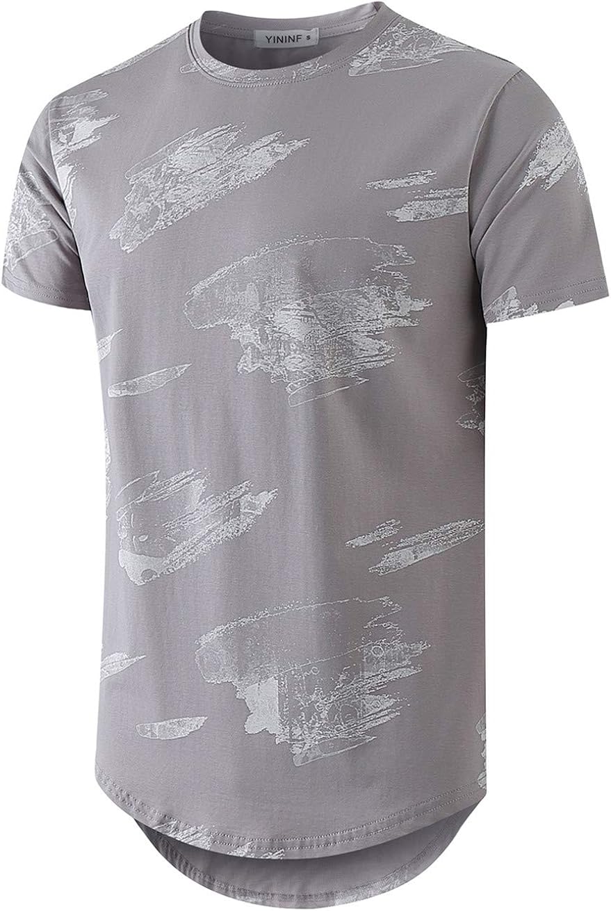 YININF Mens Hipster Hip Hop All Over Graphic Longline T-Shirt(TX208 Light Grey M)