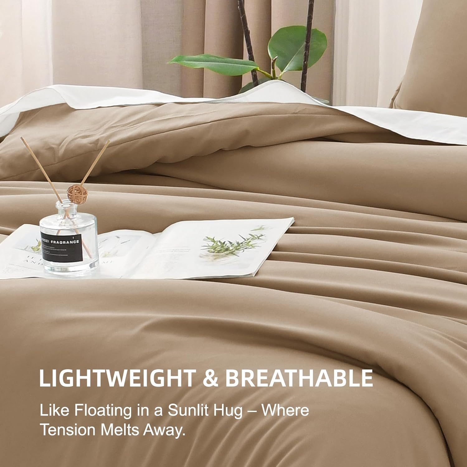 Litanika Comforters Taupe Oversized King Size, 3 Pieces Lightweight Solid Bedding Set & Collections, All Season Fluffy Bed Set (120x98In Comforter & 2 Pillowcases) - Image 6