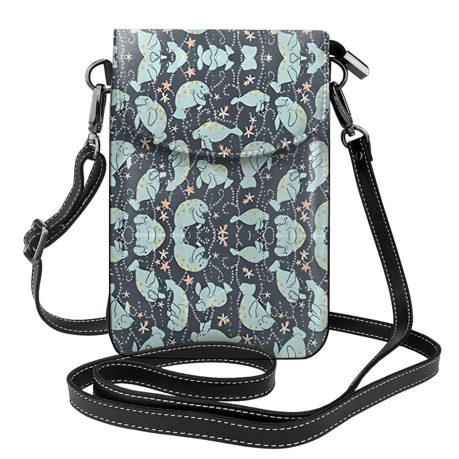 YYHHAOFA Women Small Cell Phone Purse Manatee Animals Prints Soft, Durable and Waterproof PU Leather Convenient for Daily use and Travel Black